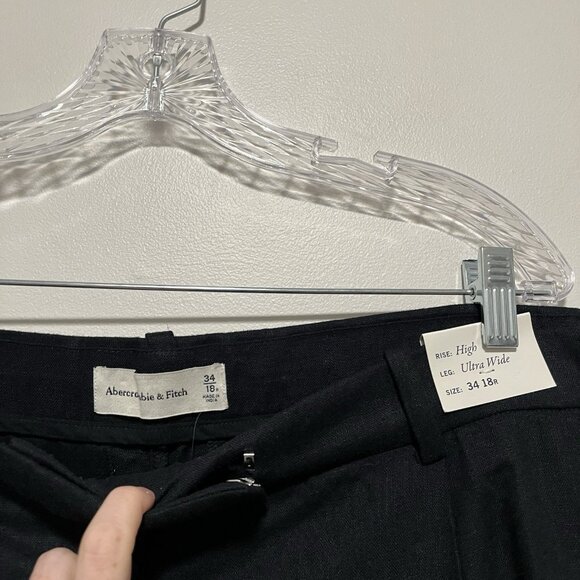 Abercrombie & Fitch NWT High Rise Ultra Wide Leg Linen Blend Black Pants Size 34 - Picture 3 of 8